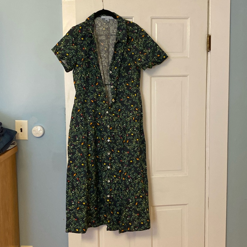 Hill House Home Midnight Garden Linen Lily Shirt Dress Size M EUC MISSING BELT